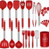 Silicone Cooking Utensil Set,Kitchen Utensils 26 Pcs Cooking Utensils Set,Non-stick Heat Resistant Silicone,Cookware with Stainless Steel Handle - Red