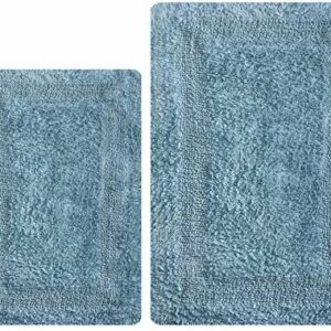 Thick Bathroom Rugs Set 2Piece in 100% Cotton 21x34/17x24 Spa Blue, Reversible Bath Rugs Set, Cotton Bath Mat,Cotton Bath Rugs, Soft Absorbent Machine Washable Rug,Livingroom Bath Rugs