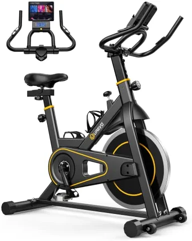 UREVO indoor Cycling Bike, Stationary Exercise Bike 350 lbs Weight Capacity，Ipad Mount, Comfortable Seat Cushion, Silent Belt Drive Cycle Bike for Home Workouts Gym