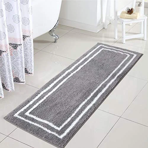 Uphome Bathroom Runner Rug Gray Non-Slip Long Bath Mat Soft and Water Absorbent Bath Rug Machine Washable Fluffy Microfiber Floor Mats for Bathroom Tub Sink Shower,18x47 inch