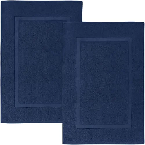 Utopia Towels Cotton Banded Bath Mats, Navy Blue, [Not a Bathroom Rug], 21 x 34 Inches, 100% Ring Spun Cotton - Highly Absorbent and Machine Washable Shower Bathroom Floor Mat (Pack of 2)