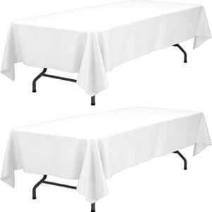 WEALUXE White Tablecloths for Rectangle Tables [60x102 Inch] White Table Clothes for 6 Foot Rectangle Tables, Washable Fabric Stain and Wrinkle Resistant  [2 Pack]