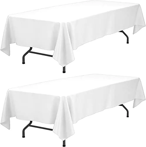 WEALUXE White Tablecloths for Rectangle Tables [60x102 Inch] White Table Clothes for 6 Foot Rectangle Tables, Washable Fabric Stain and Wrinkle Resistant  [2 Pack]