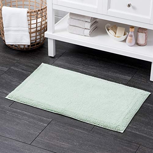 Welhome 100% Turkish Cotton Bath Mat Rug - Luxurious - Soft & Thick - Highly Absorbent - Hotel Spa Bathroom Collection - 21"x 34" - Seagrass