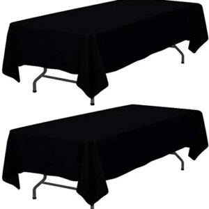 White Classic Black Tablecloths for Rectangle Tables [60x102 Inch] Black Table Clothes for 6 Foot Rectangle Tables, Washable Fabric Stain and Wrinkle Resistant  [2 Pack]