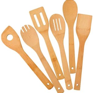 Zhuoyue Kitchen Cooking Utensils Set, 6 Pcs Bamboo Wooden Spoons & Spatula Kitchen Cooking Tools for Nonstick Cookware and Wok